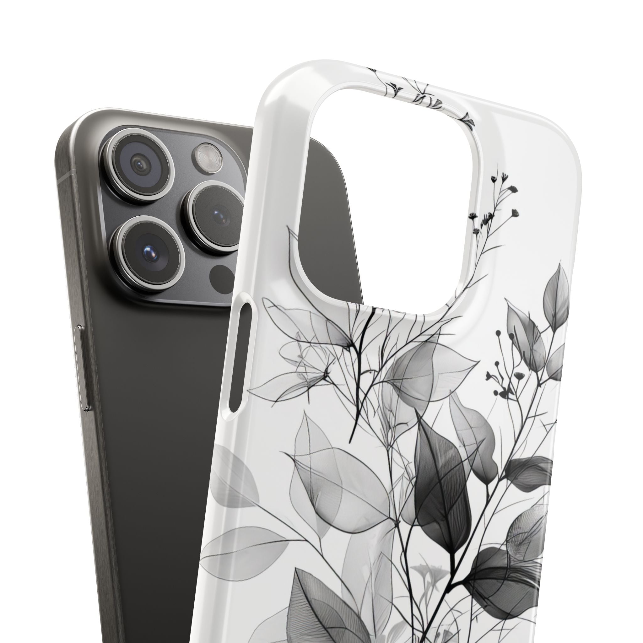 Monochrome Floral Elegance iPhone 15 - Slim Phone Case