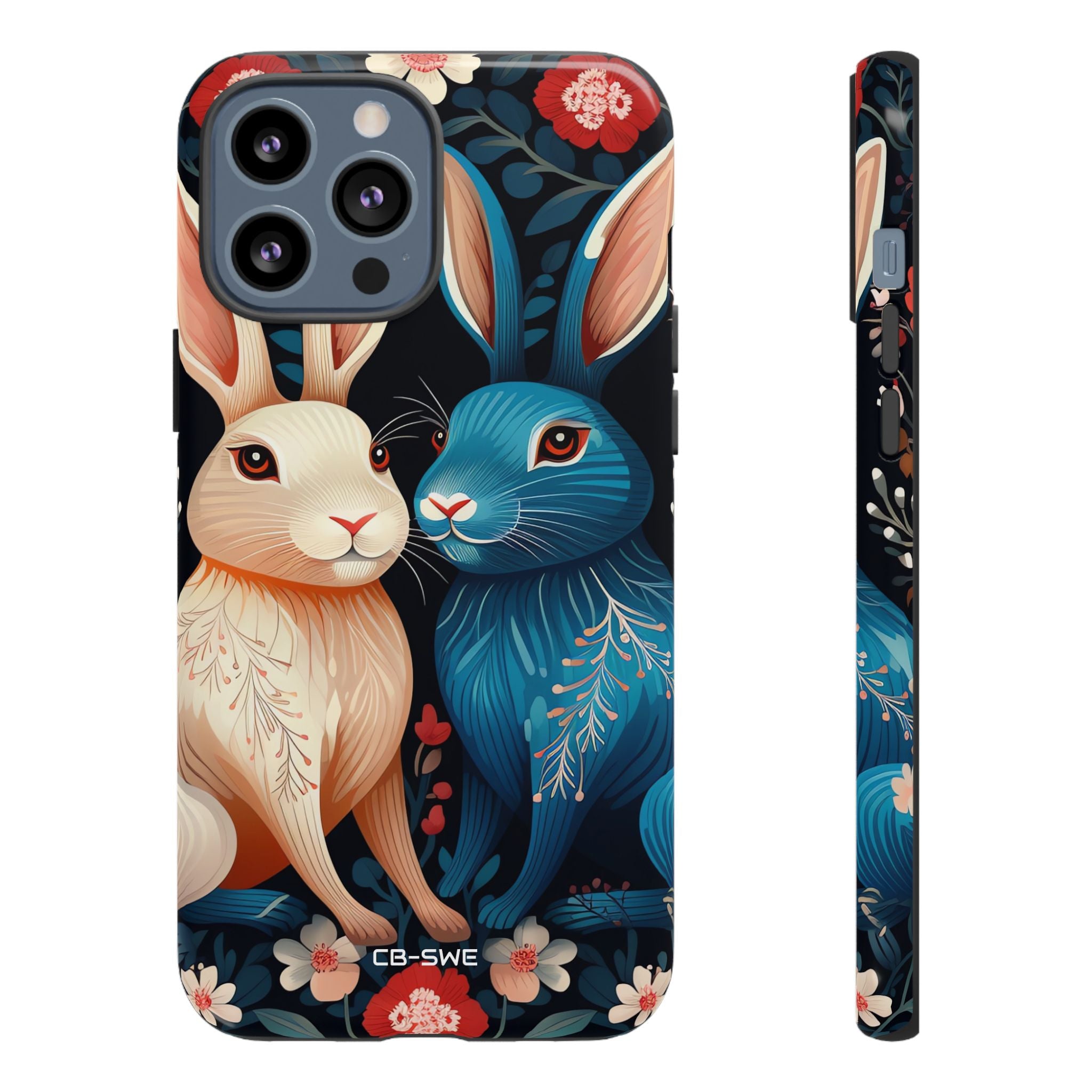 Rabbits Embrace Blossoms - iPhone Case