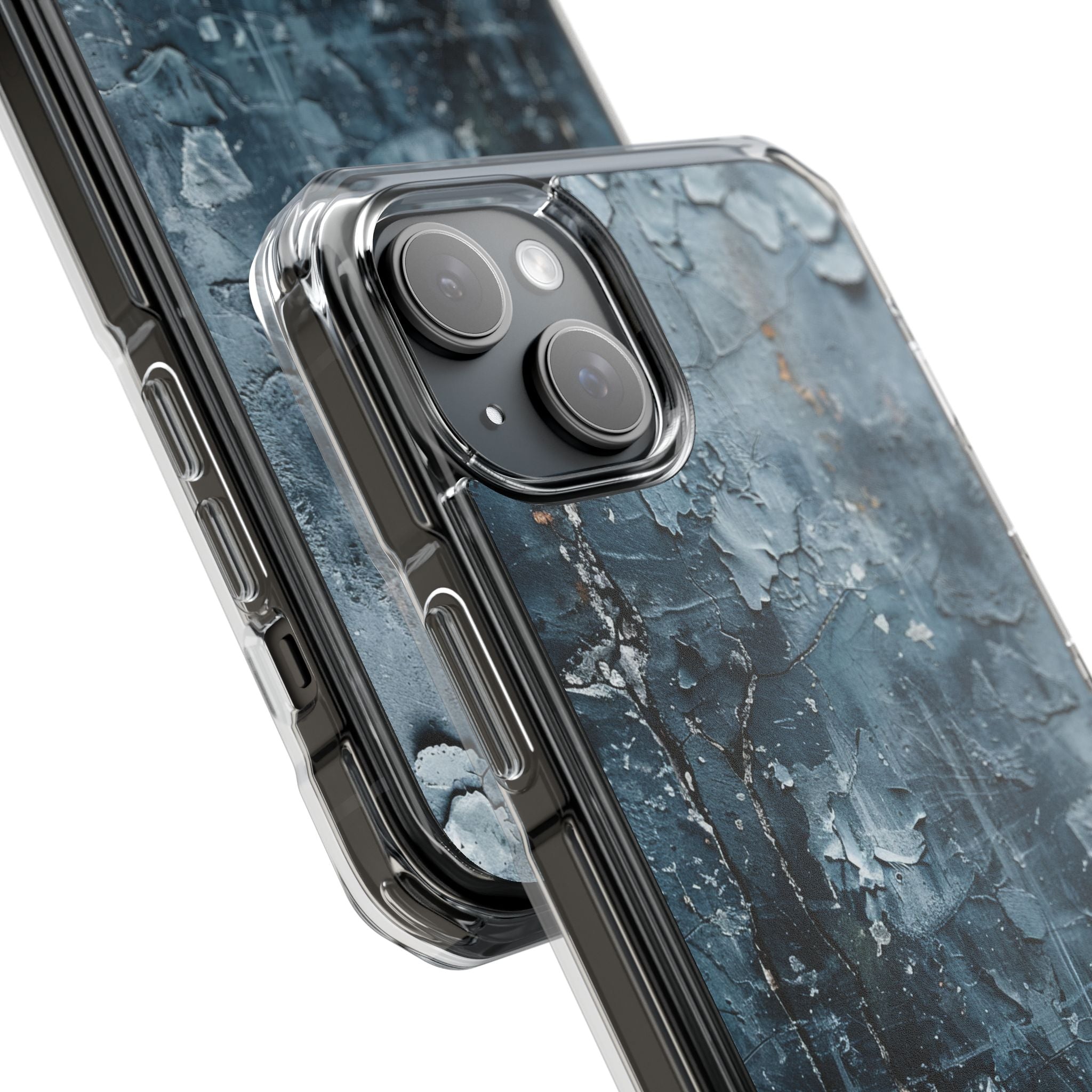 Weathered Blue Tapestry with Cracked Layers iPhone 15 - Clear Impact Phone Case