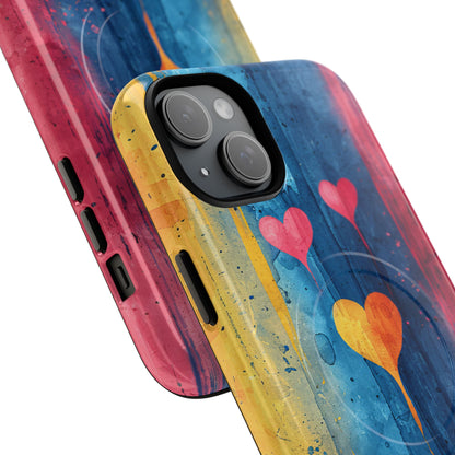 Hearts Watercolor Art - Tough + MagSafe® iPhone 15 Phone Case