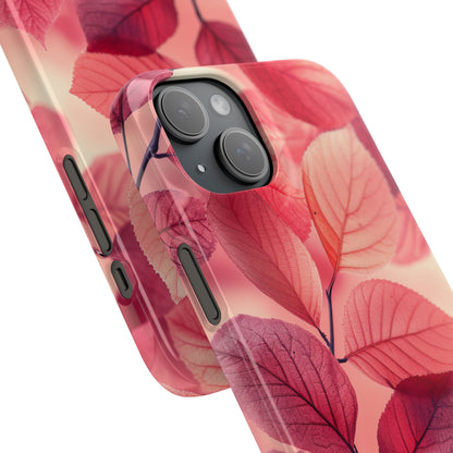 Elegant Pink Leaves iPhone 15 - Slim Phone Case