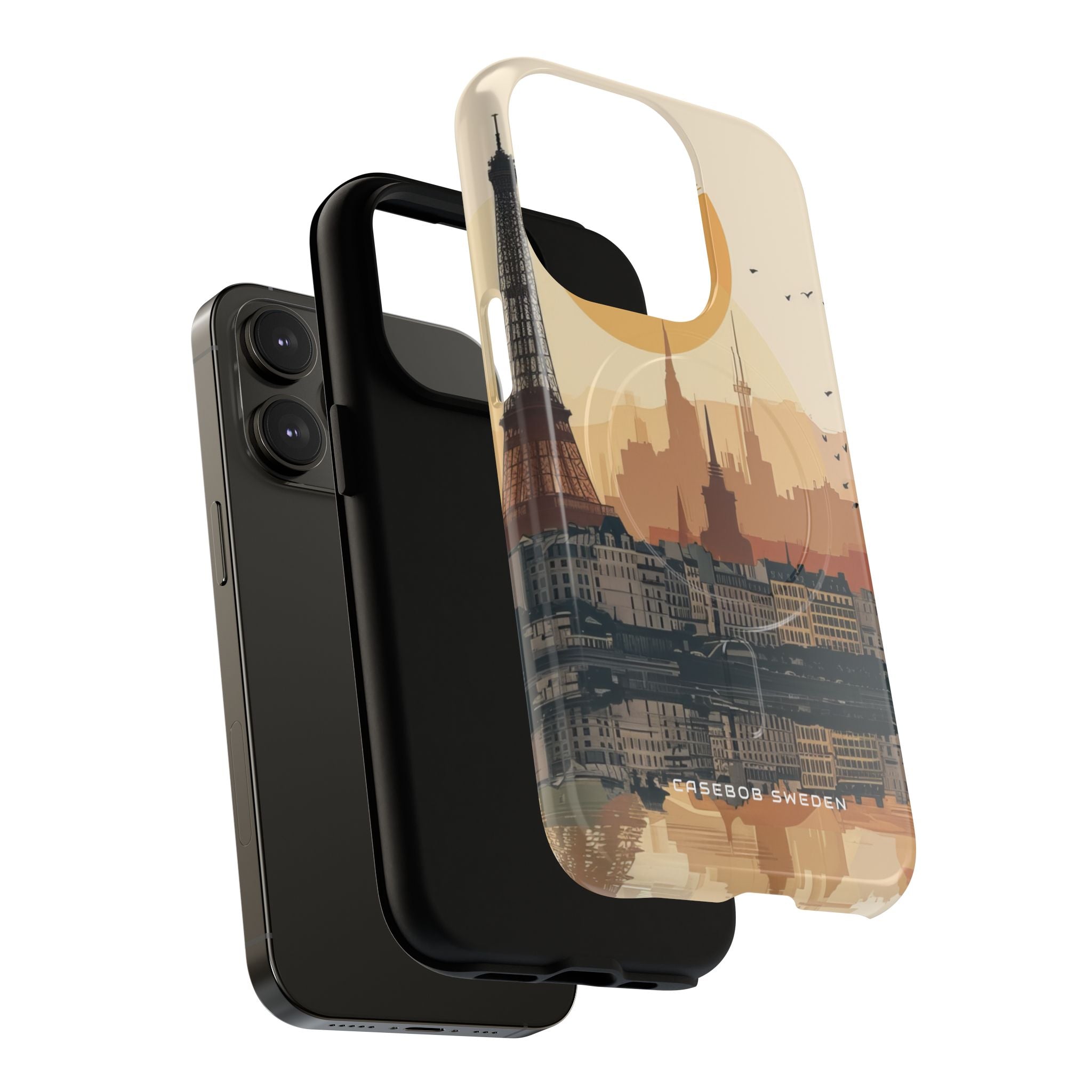 Eiffel Tower Silhouette with Birds and Sun Reflection iPhone 14 | Tough+ Phone Case