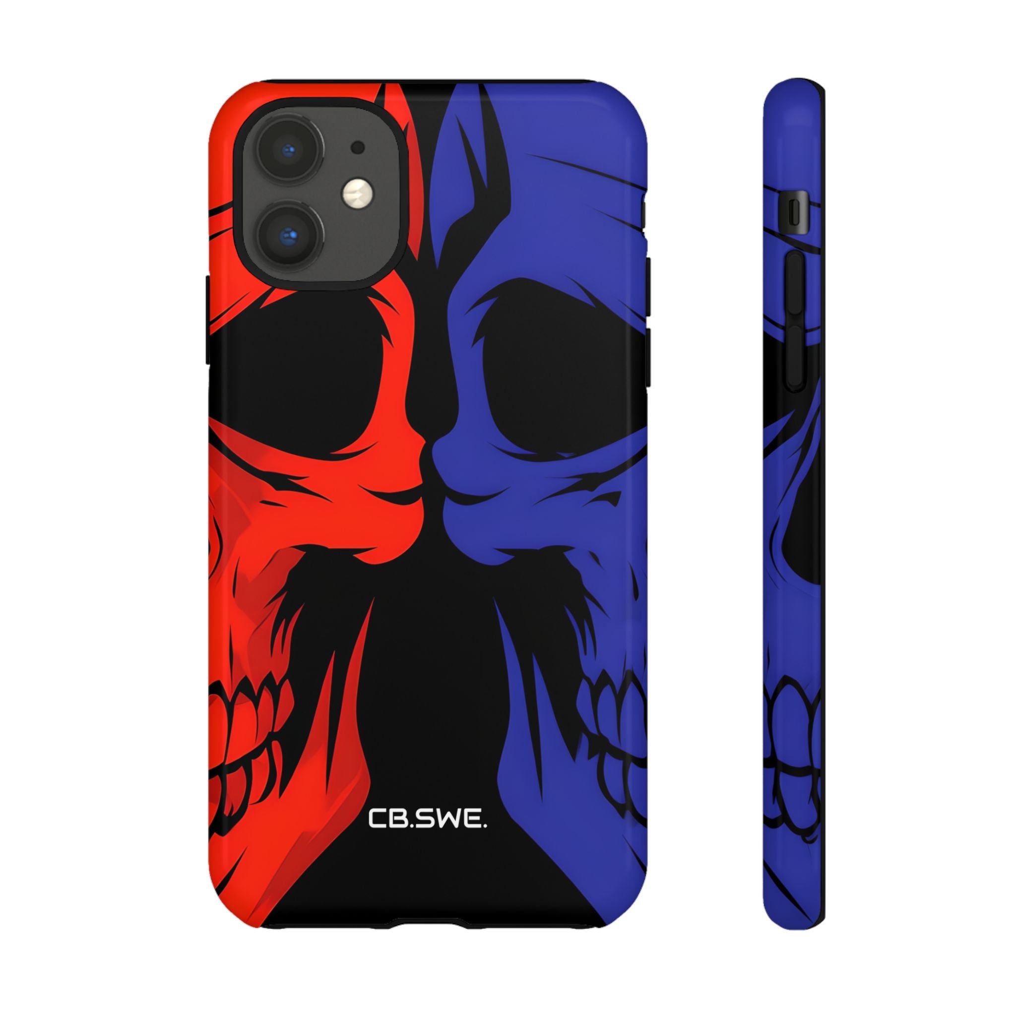 Vivid Overlapping Red Blue Skull Illustration iPhone 11 - Tough