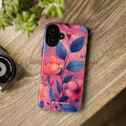 Pink Blue Floral - Tough iPhone 16 Phone Case