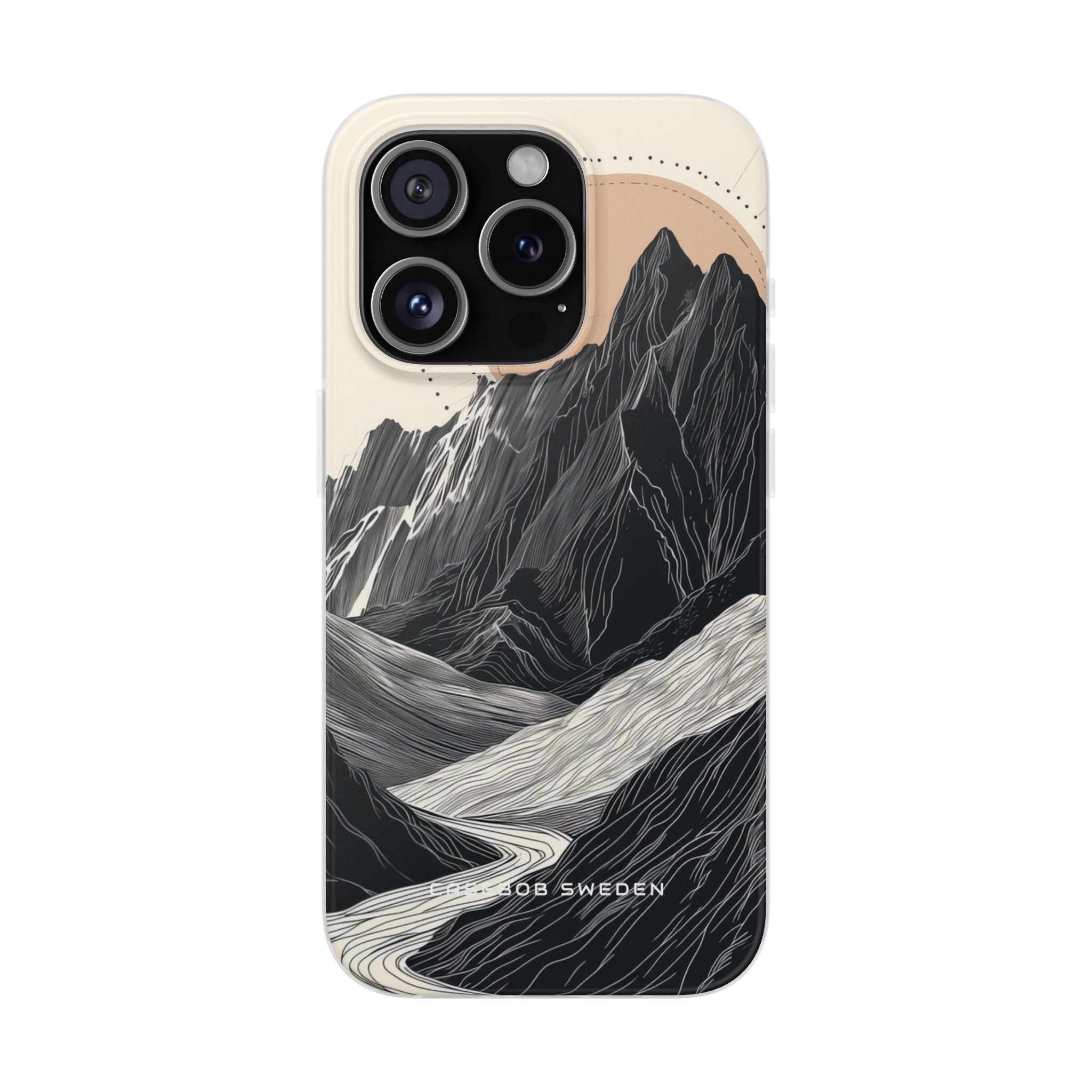 Minimalist Mountain Landscape with Flowing River iPhone 15 - Flexi Phone Case