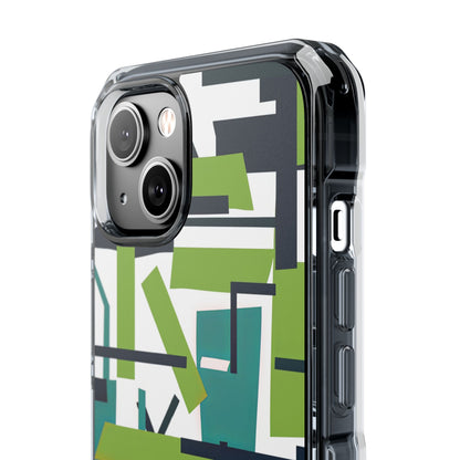 Green Geometry Glide iPhone 14 - Clear Impact Phone Case