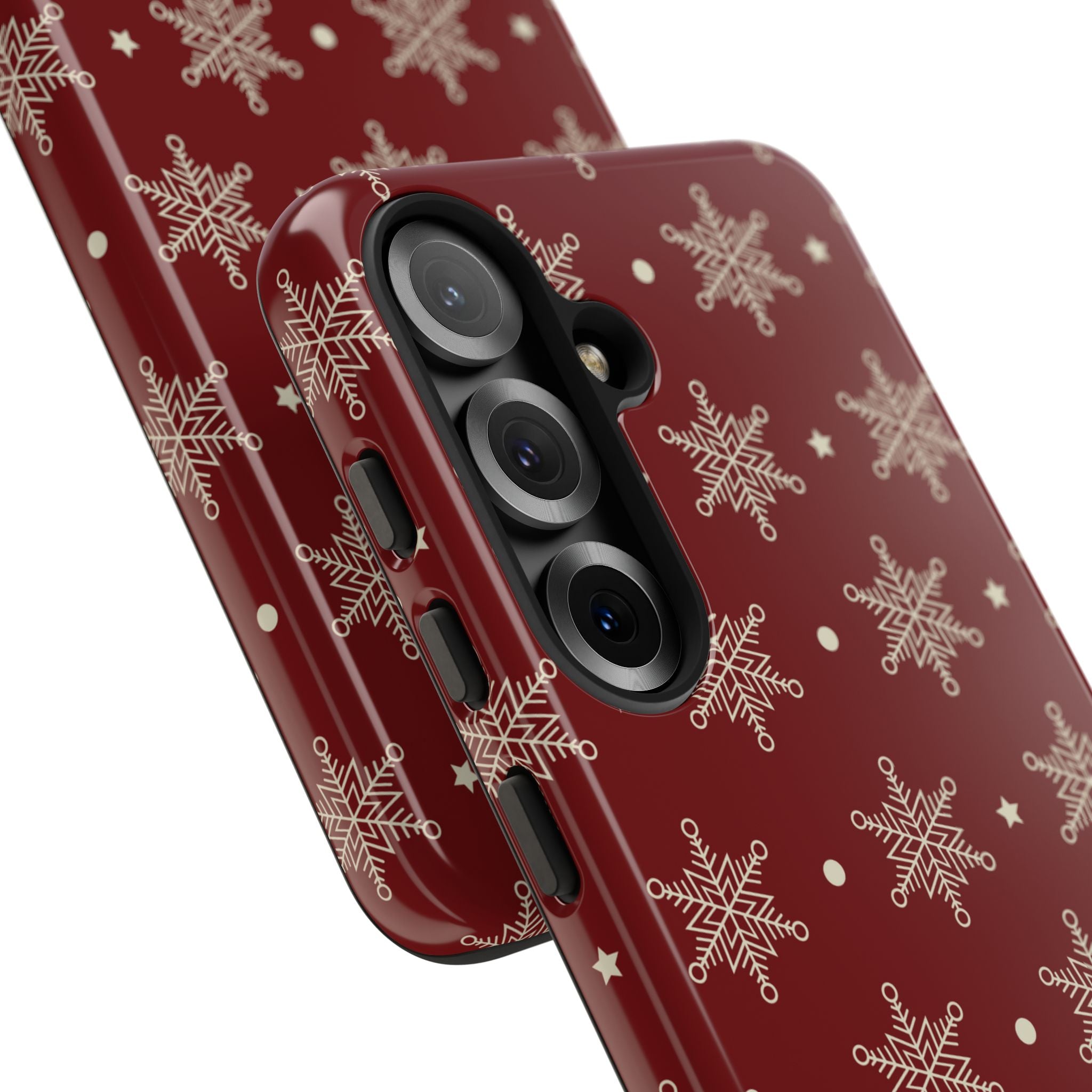 Cream Snowflake Crimson Samsung S25 Case - Tough