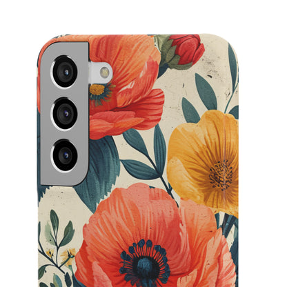 Vibrant Botanical Poppies - Slim Samsung S22 Phone Case