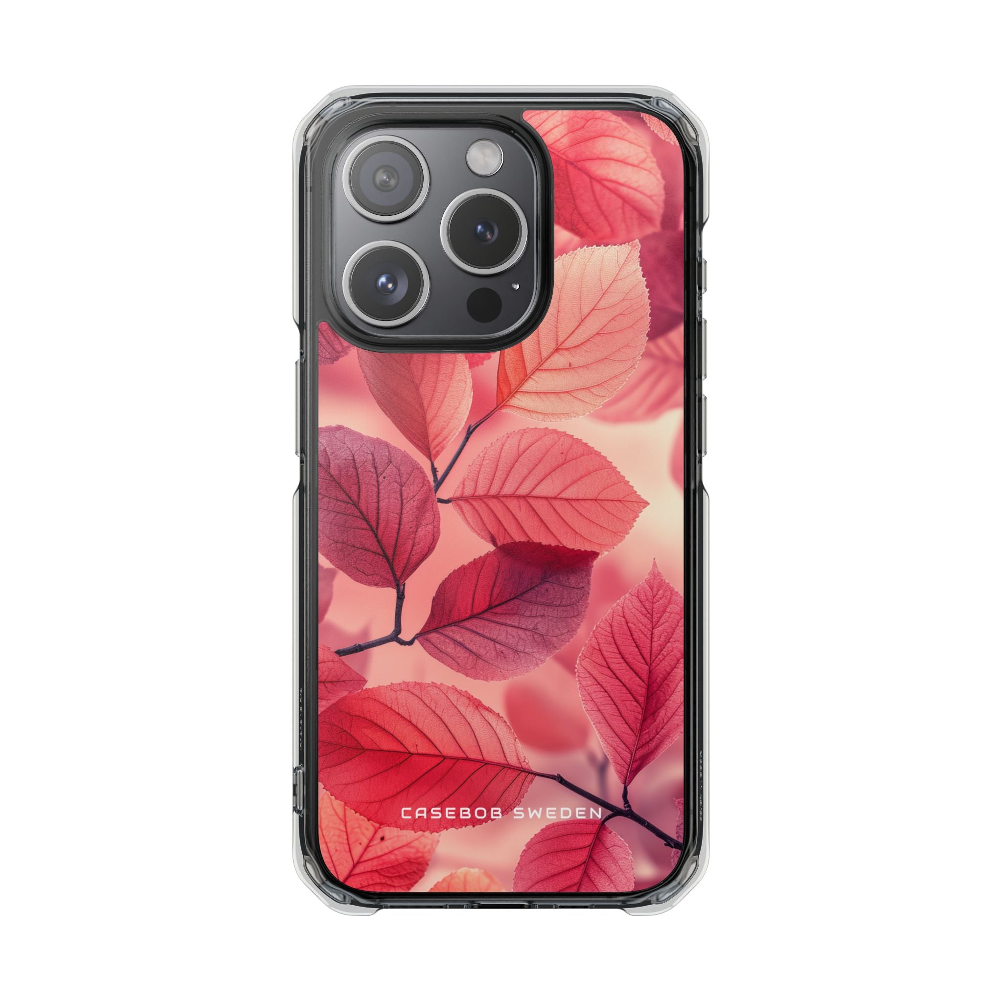 Elegant Pink Leaves iPhone 15 - Clear Impact Phone Case