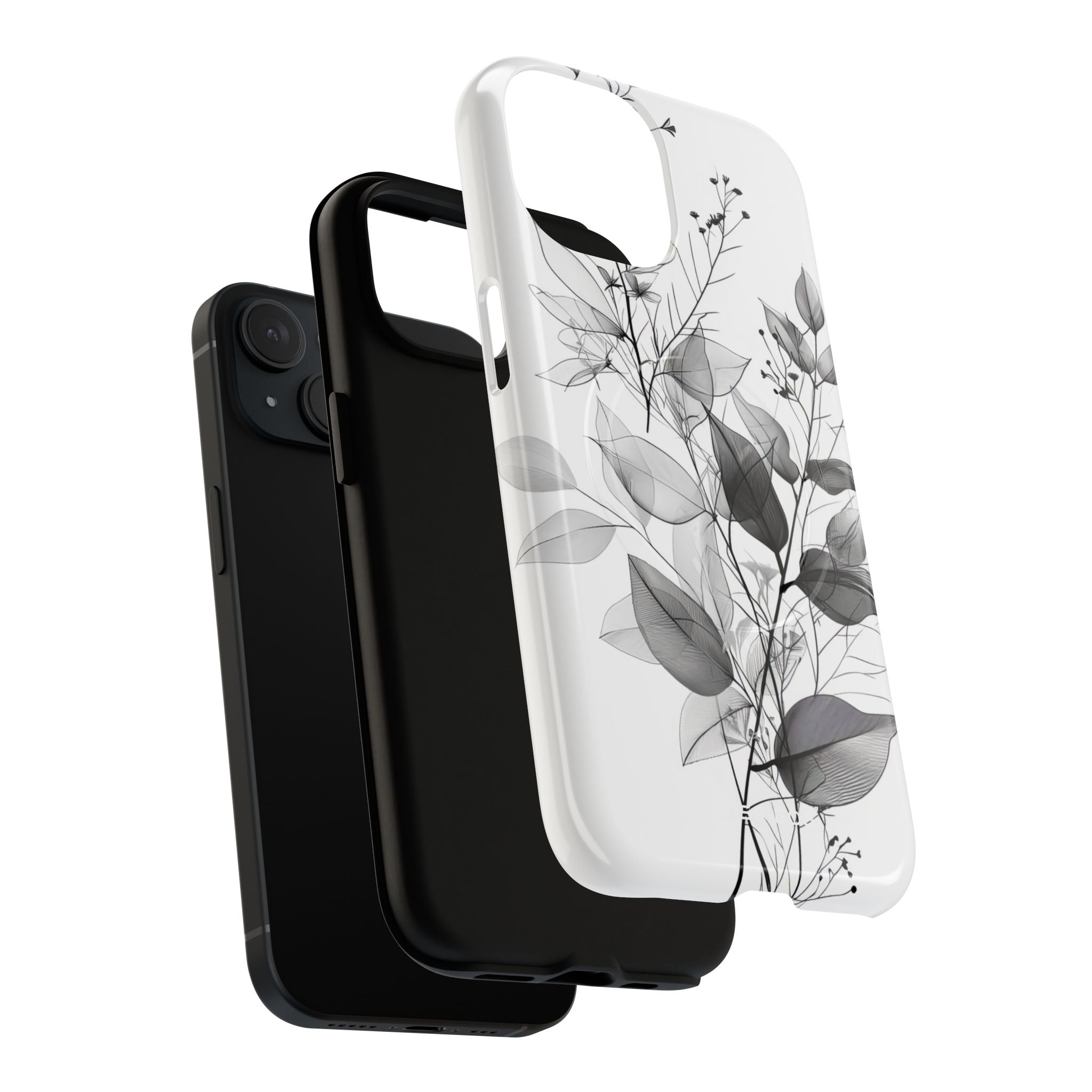 Veined Leaves Gray iPhone 15 Case - Tough+