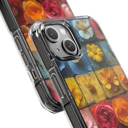 Vibrant Floral Tiles - Clear Impact iPhone 14 Phone Case