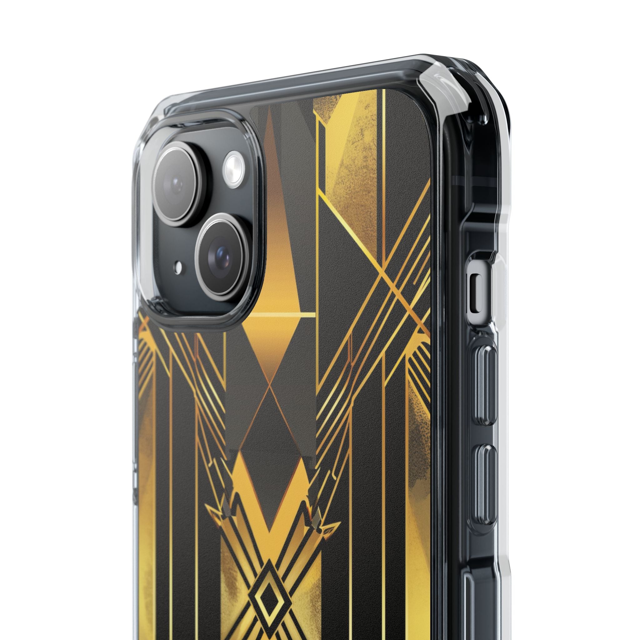 Golden Geometric Elegance iPhone 15 - Clear Impact Phone Case