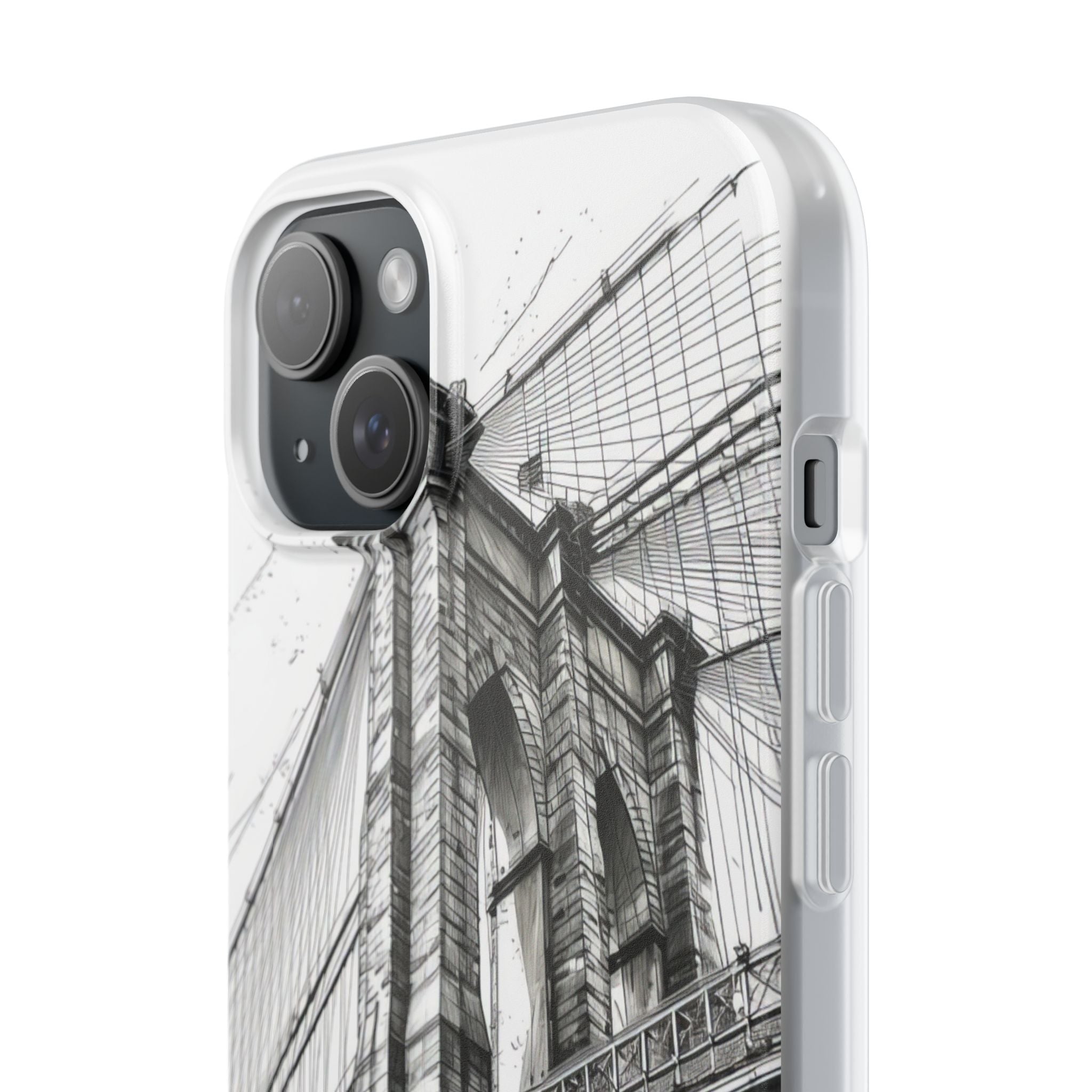 Suspension Bridge Line Art Illustration iPhone 15 - Flexi Phone Case