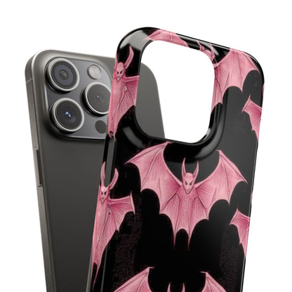 Gothic Pink Bats Aflame iPhone 15 - Slim Phone Case