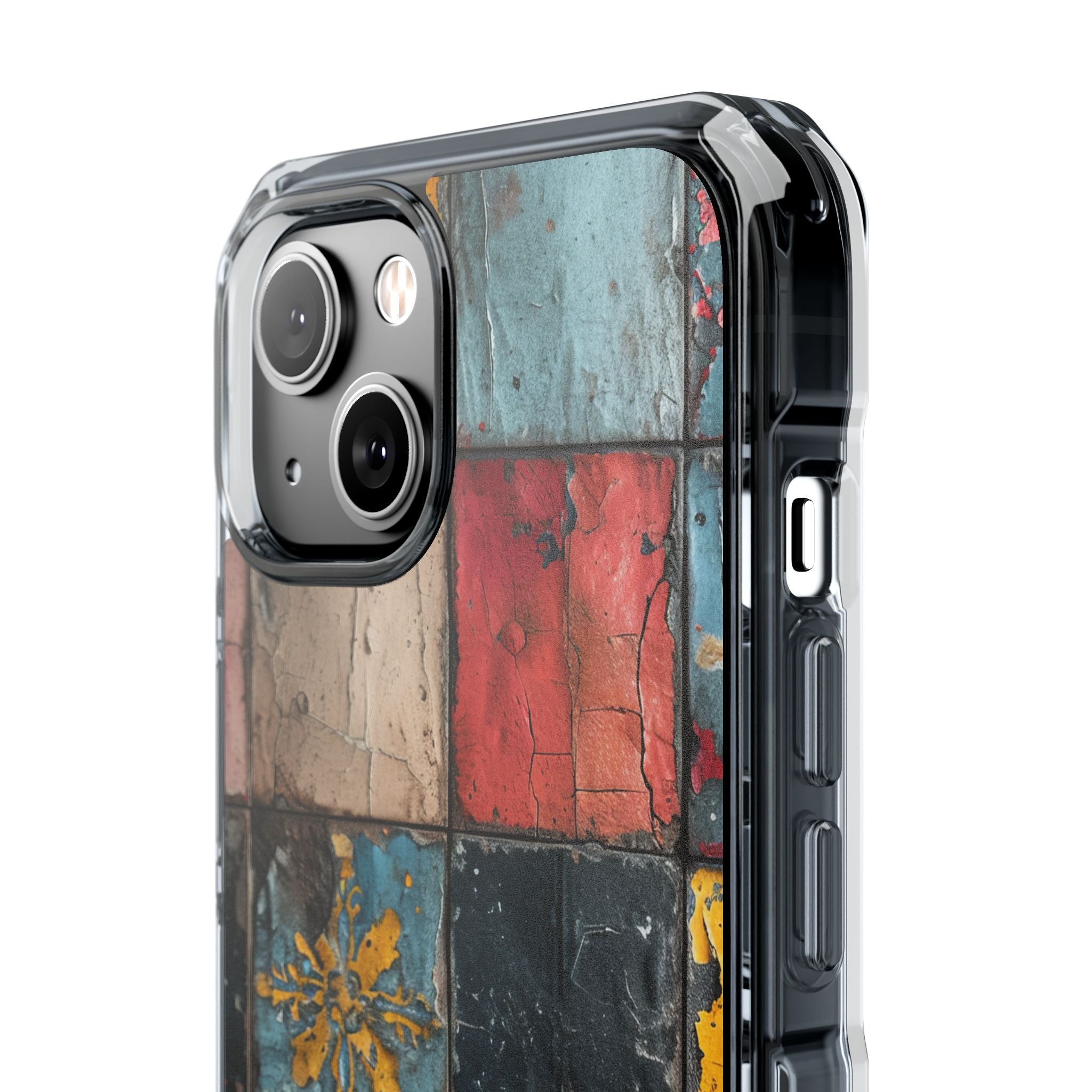 Rustic Red-Yellow Vintage Tiles - Clear Impact iPhone 14 Phone Case