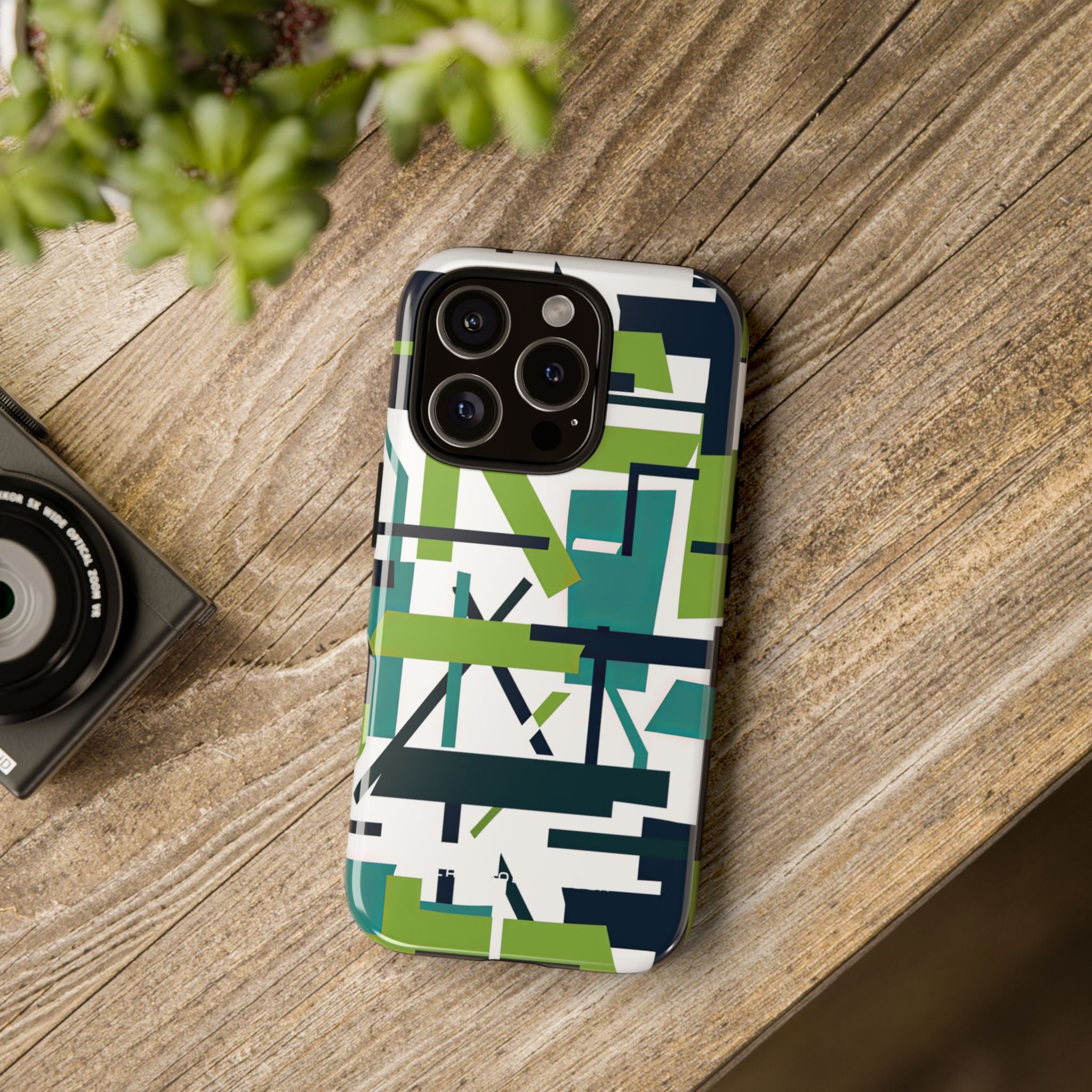 Green Geometry Glide iPhone 16 - Tough Phone Case