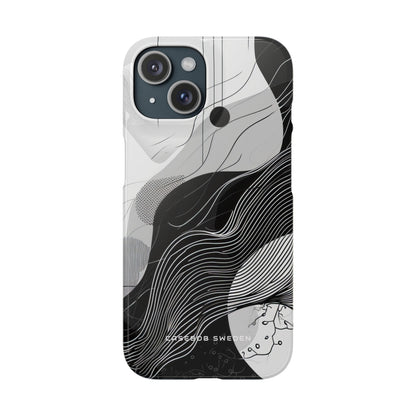 Fluid Rhythms: Monochrome Line Flow iPhone 15 - Slim Phone Case