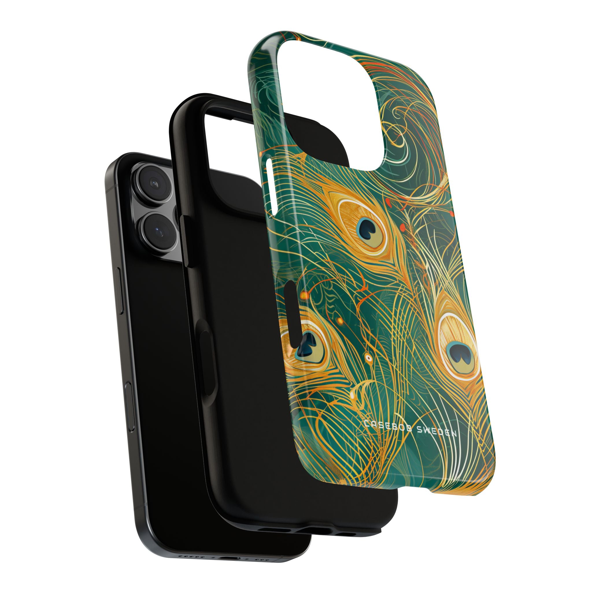 Peacock Elegance in Teal and Gold iPhone 16 - Tough Phone Case