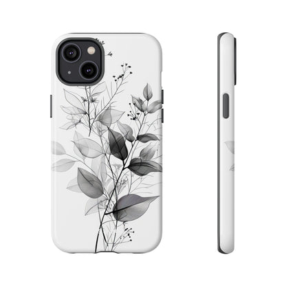 Veined Leaves Gray iPhone 14 Plus Case - Tough