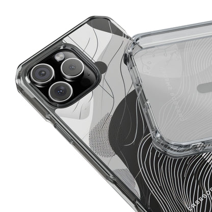 Fluid Rhythms: Monochrome Line Flow iPhone 16 - Clear Impact Phone Case