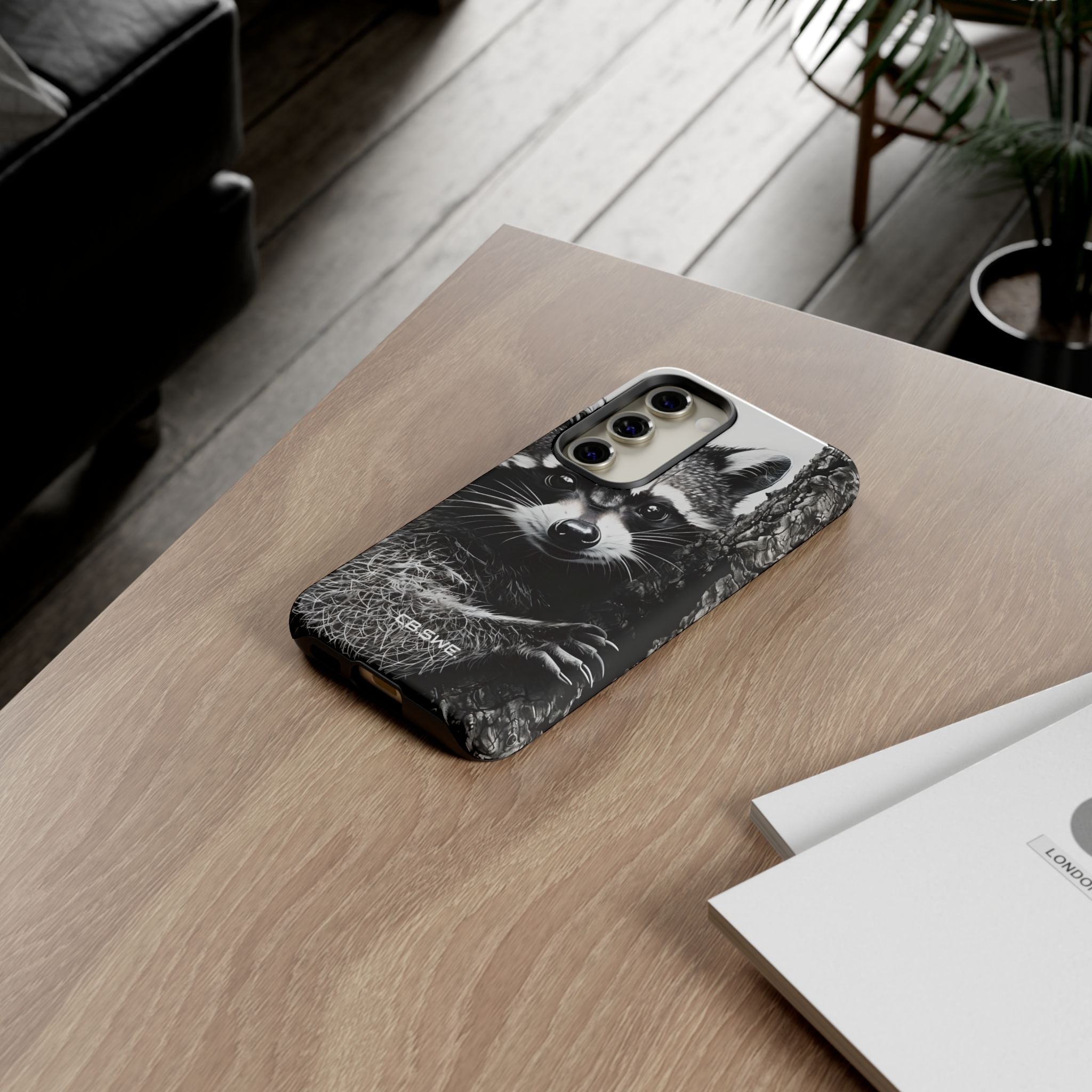 Intricate Black White Raccoon Illustration Phone Samsung S23 - Tough