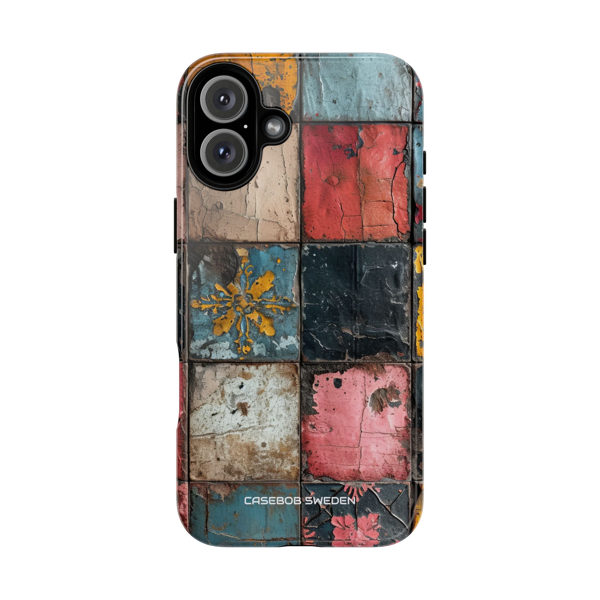 Rustic Red-Yellow Vintage Tiles - Tough iPhone 16 Phone Case