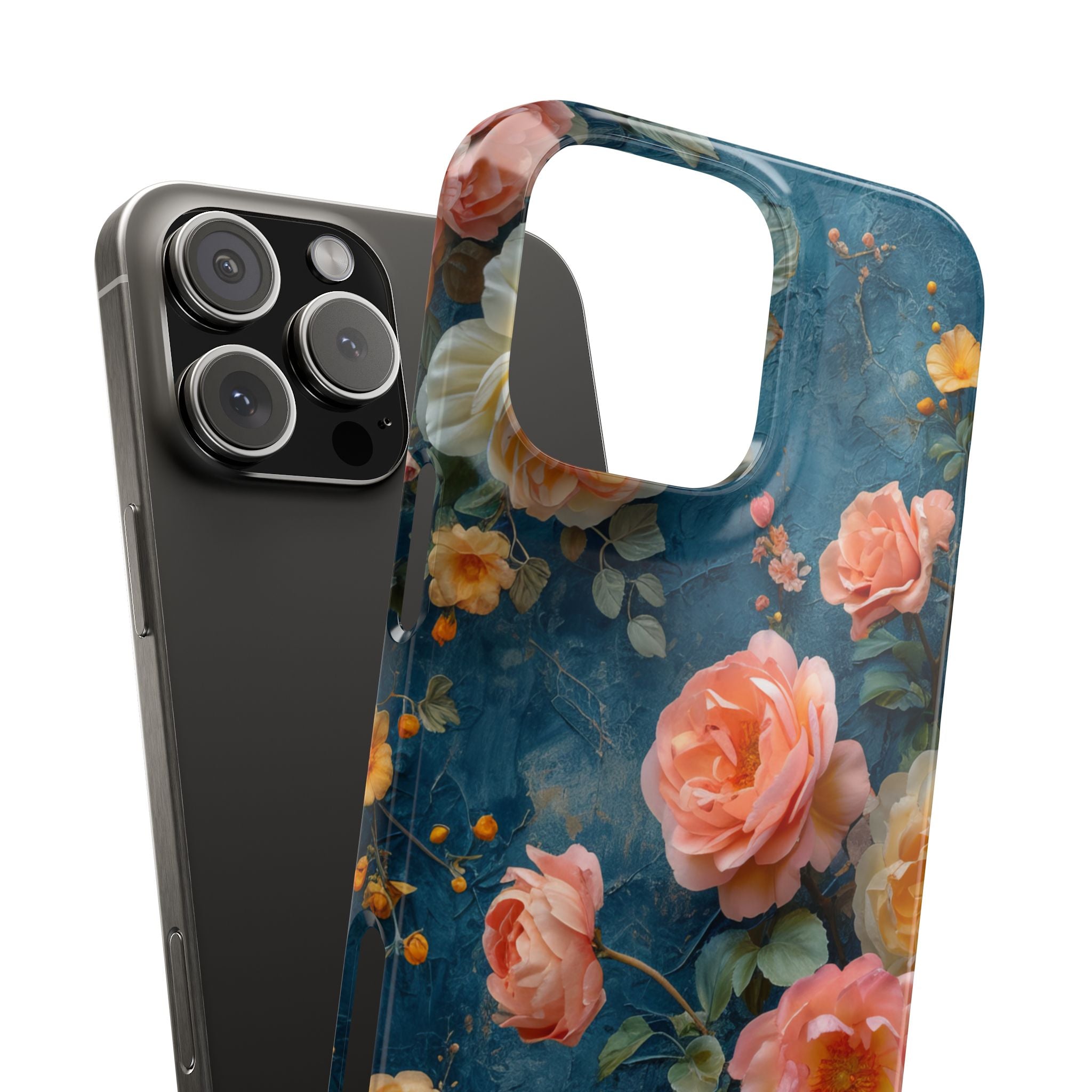 Blue Floral Elegance - Slim iPhone 16 Phone Case