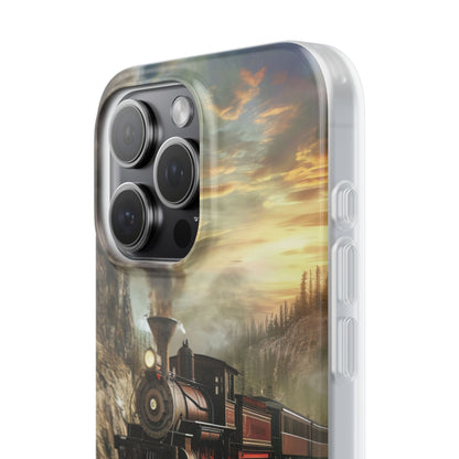 Vintage Steam Train Crossing Mountain Bridge iPhone 15 - Flexi Phone Case