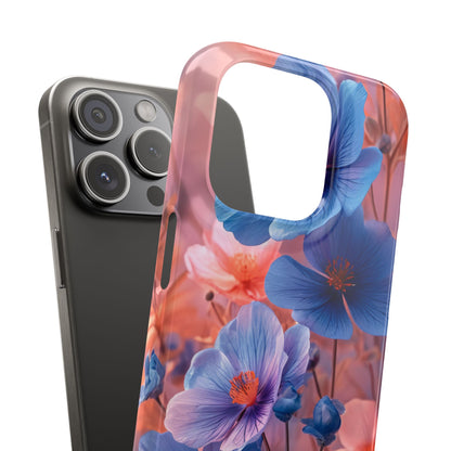 Blue Peach Blossoms - Slim iPhone 15 Phone Case