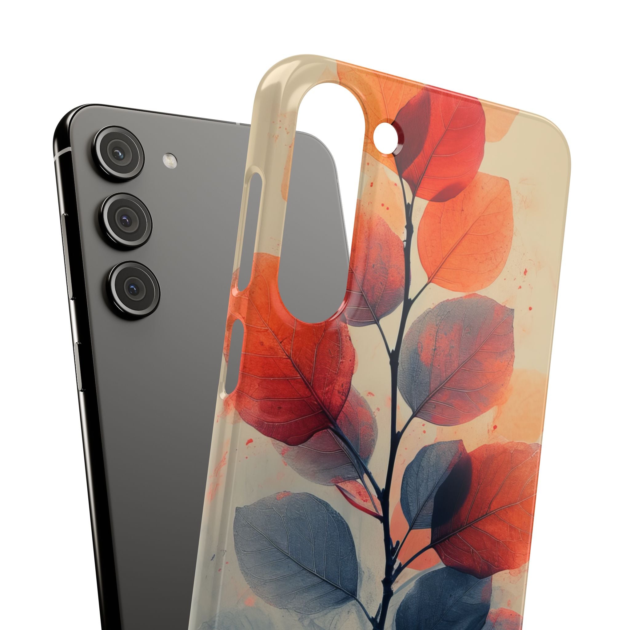 Orange Gray Leaves - Slim Samsung S23 Phone Case