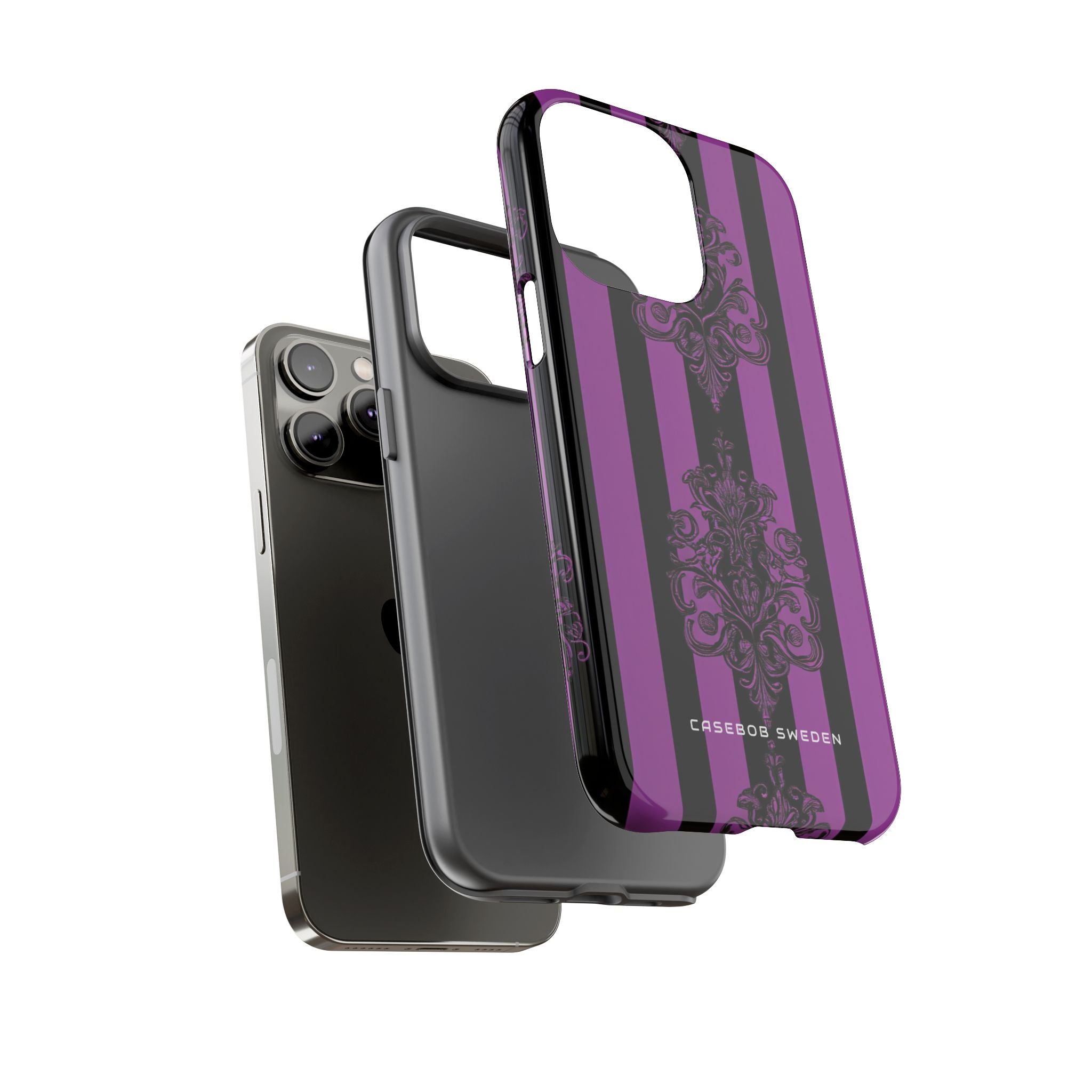 Gothic Elegance with Vertical Stripes and Ornamental Motifs iPhone 14 - Tough Phone Case