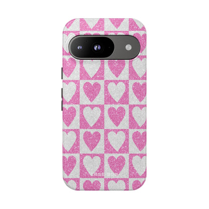 Glitter Heart Grid Google Pixel 9 Case - Tough