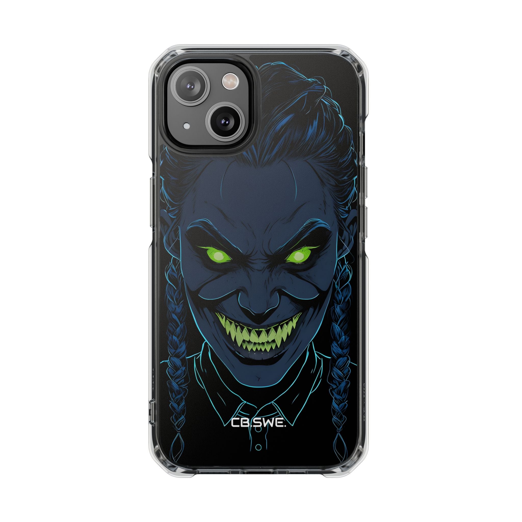 Unheimlicher, unheimlicher Charakter mit neongrünen Augen, iPhone 14 – Impact Clear+