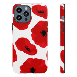 Red poppies on white iPhone case - Protective Phone Case