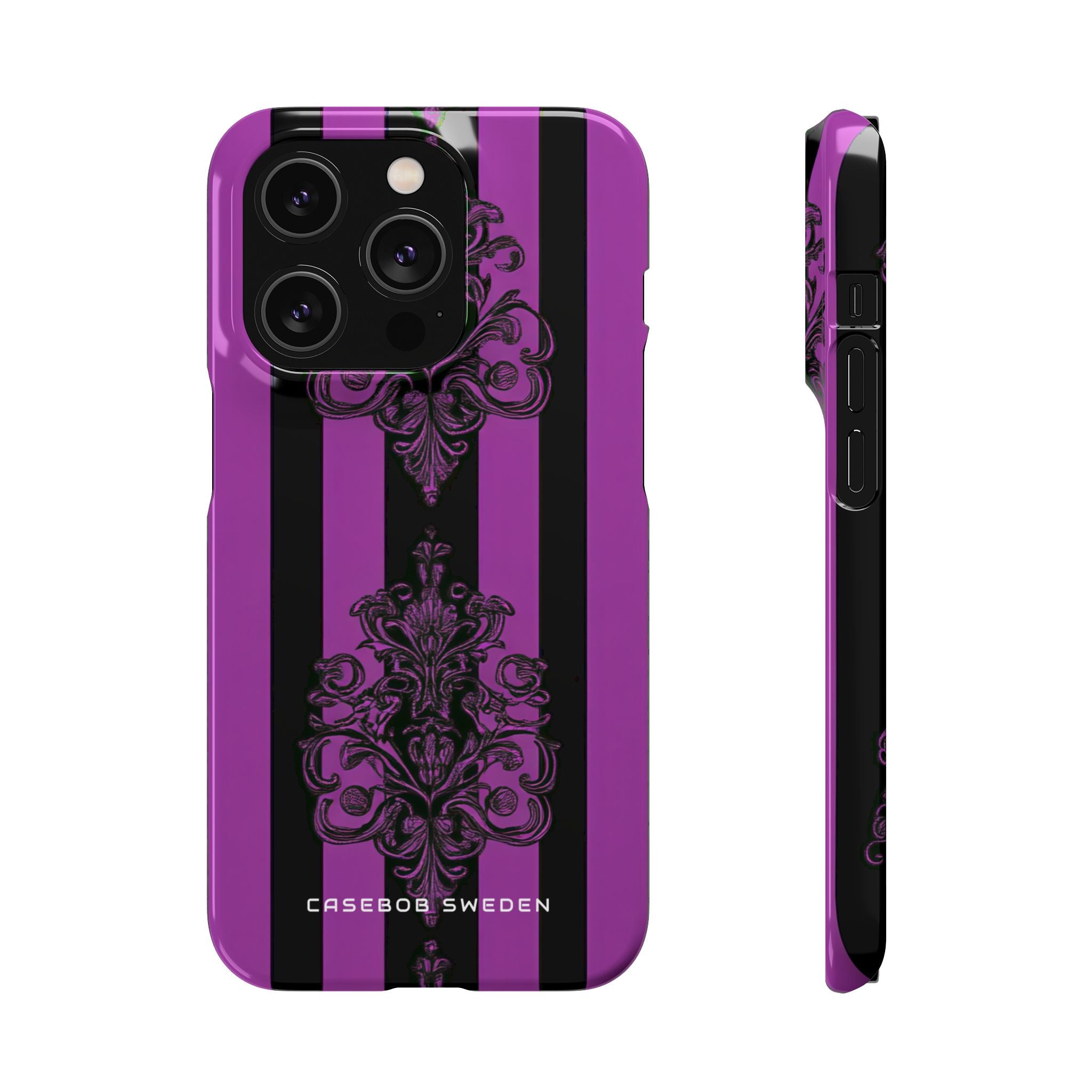 Gothic Elegance with Vertical Stripes and Ornamental Motifs iPhone 14 - Slim Phone Case