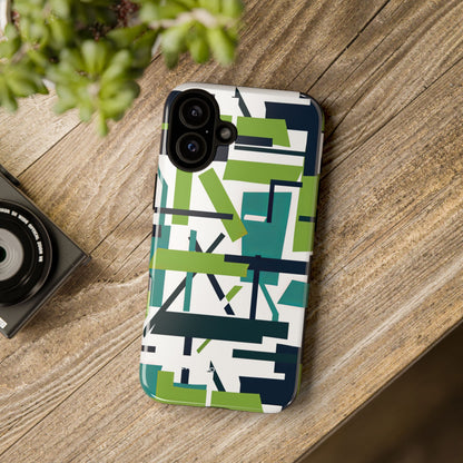 Green Geometry Glide iPhone 16 - Tough Phone Case