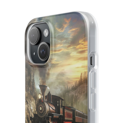 Vintage Steam Train Crossing Mountain Bridge iPhone 15 - Flexi Phone Case