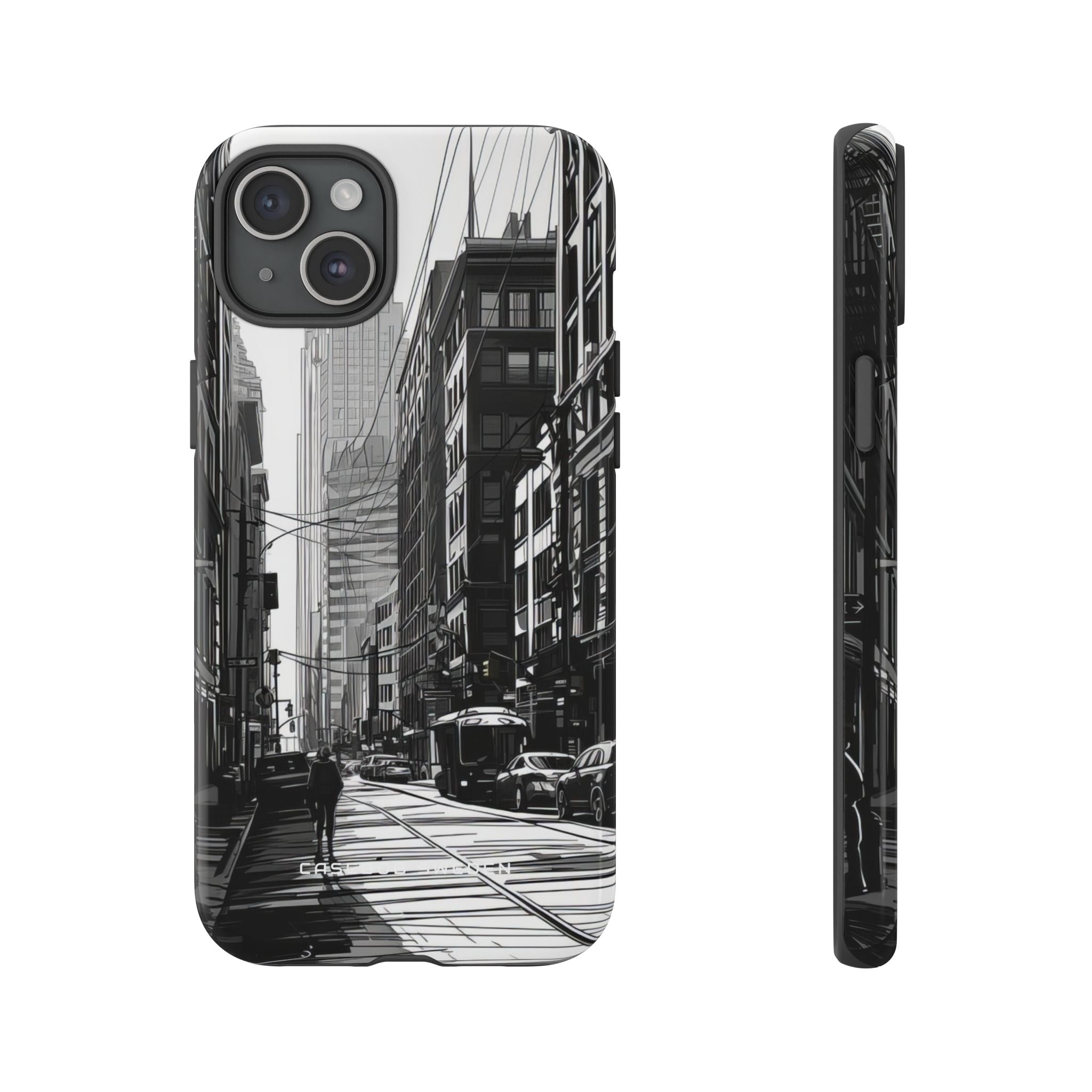 Urban Cityscape Line Perspective iPhone 15 - Tough Phone Case