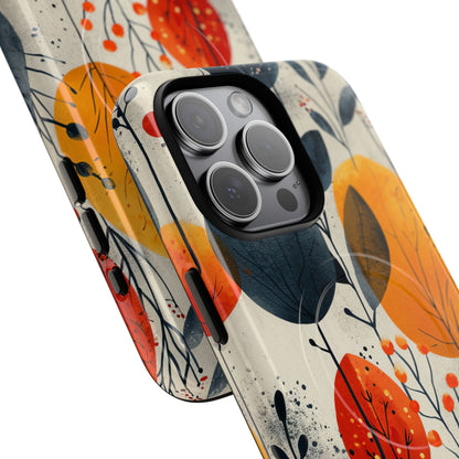 Modern Autumn Leaf Pattern - Tough + MagSafe® iPhone 15 Phone Case