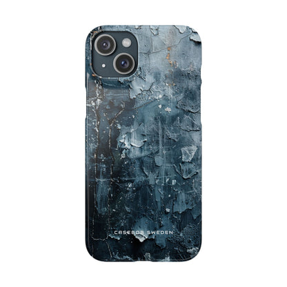 Weathered Blue Tapestry with Cracked Layers iPhone 15 - Slim Phone Case