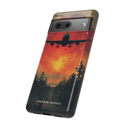 Vintage Sunset Airplane Silhouette Google Pixel 7 - Tough Phone Case