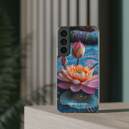 Vibrant Lotus Embroidery - Flexi Samsung S22 Phone Case