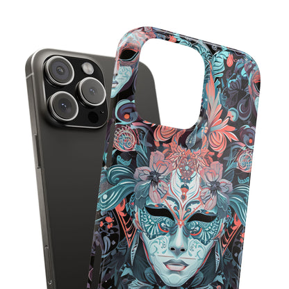 Mystic Teal Coral Mask - Slim iPhone 16 Phone Case