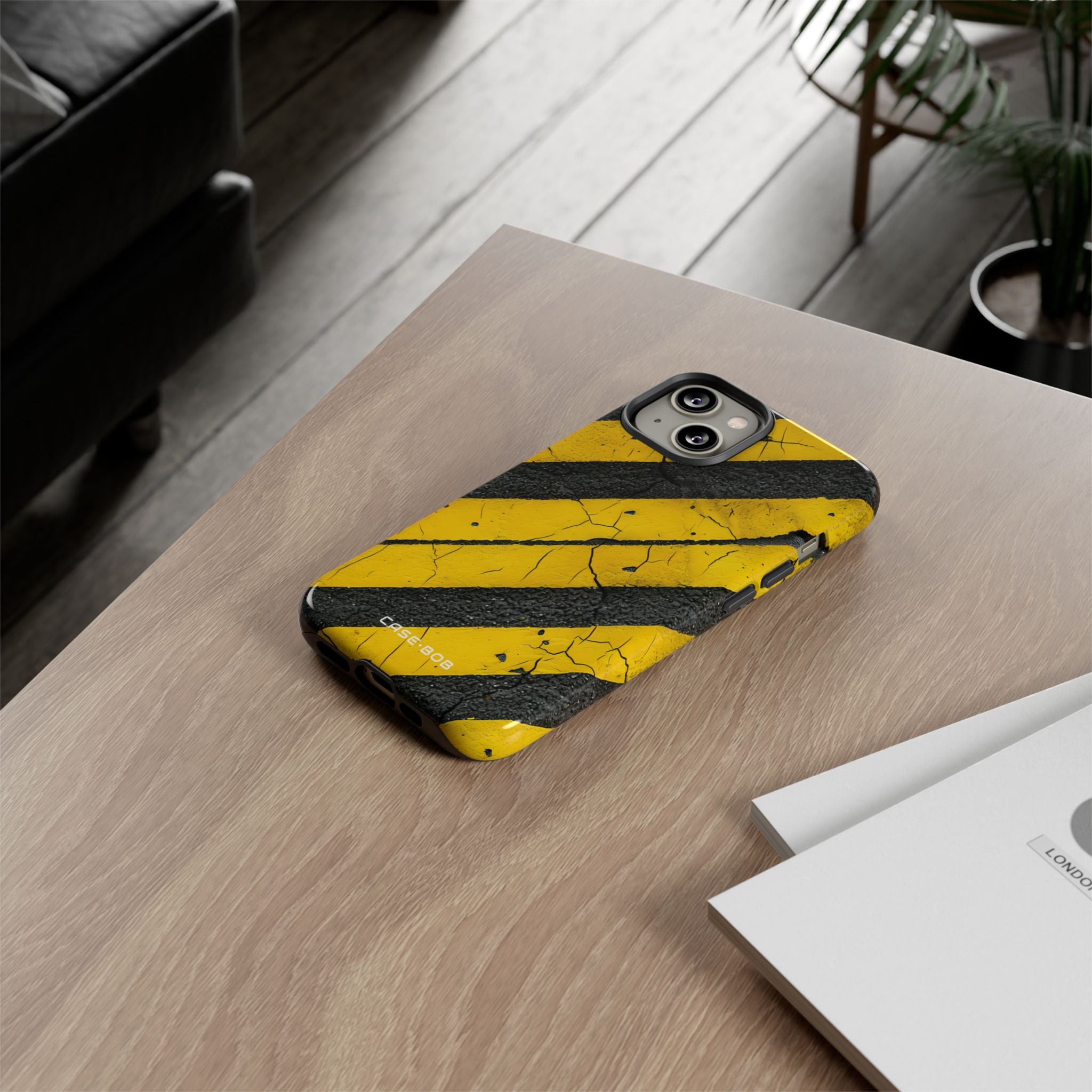 Yellow Stripe Distress iPhone 14 Case - Tough