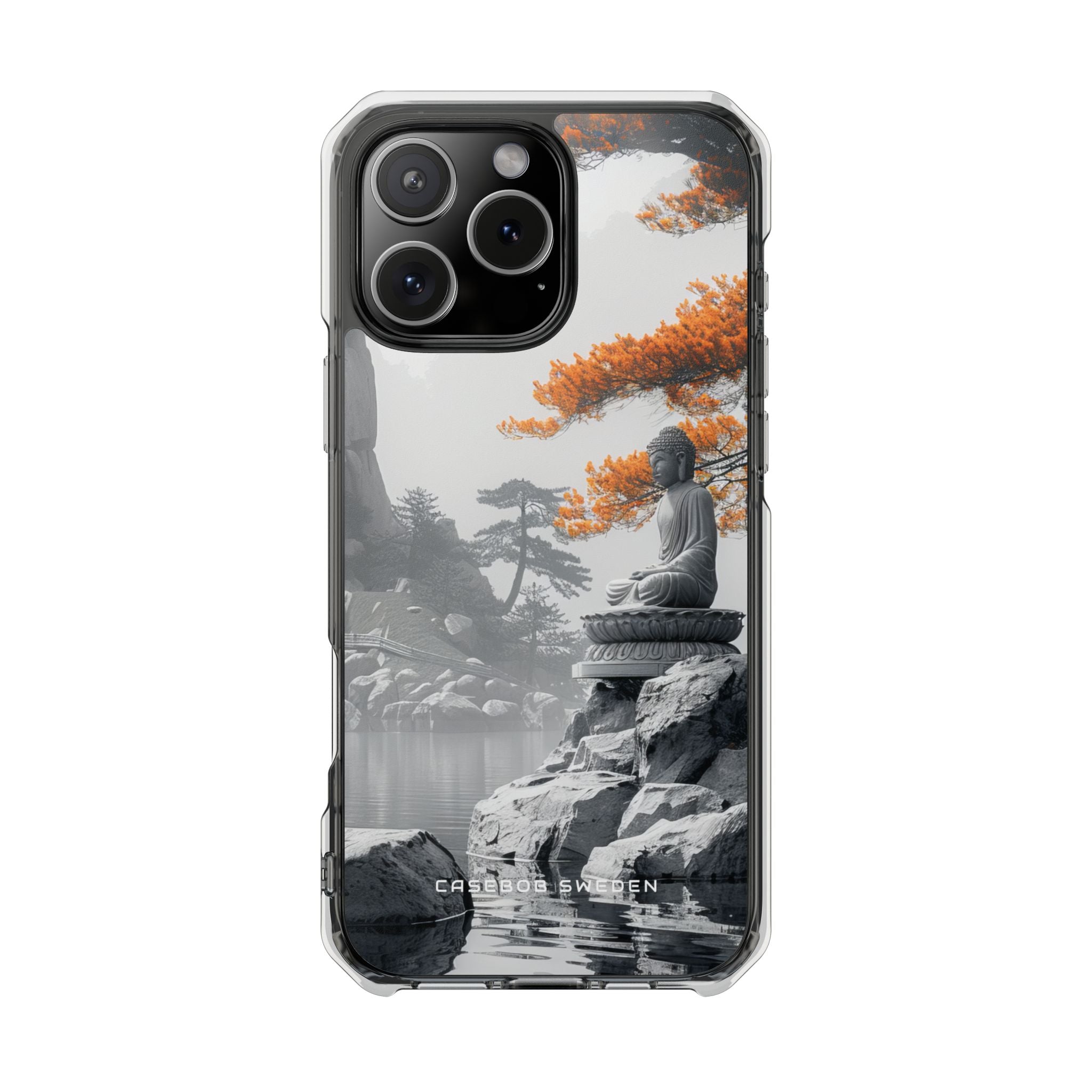 Zen Serenity: Tranquil Landscape with Buddha and Pagoda iPhone 16 - Clear Impact Phone Case