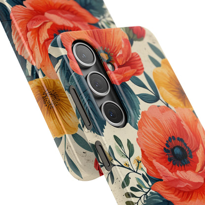 Vibrant Botanical Poppies - Slim Samsung S24 Phone Case