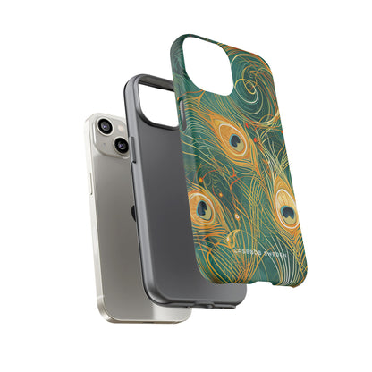 Peacock Elegance in Teal and Gold iPhone 14 - Tough Phone Case