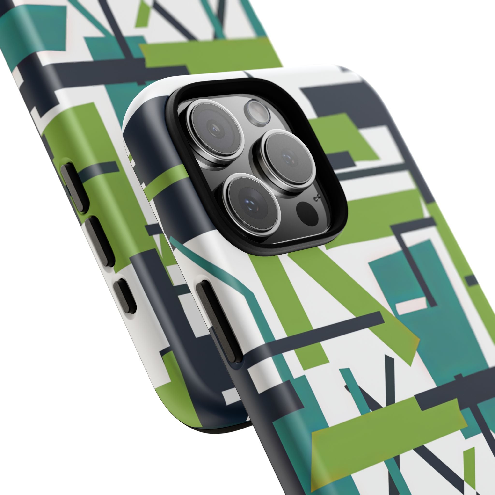 Green Geometry Glide iPhone 16 - Tough Phone Case