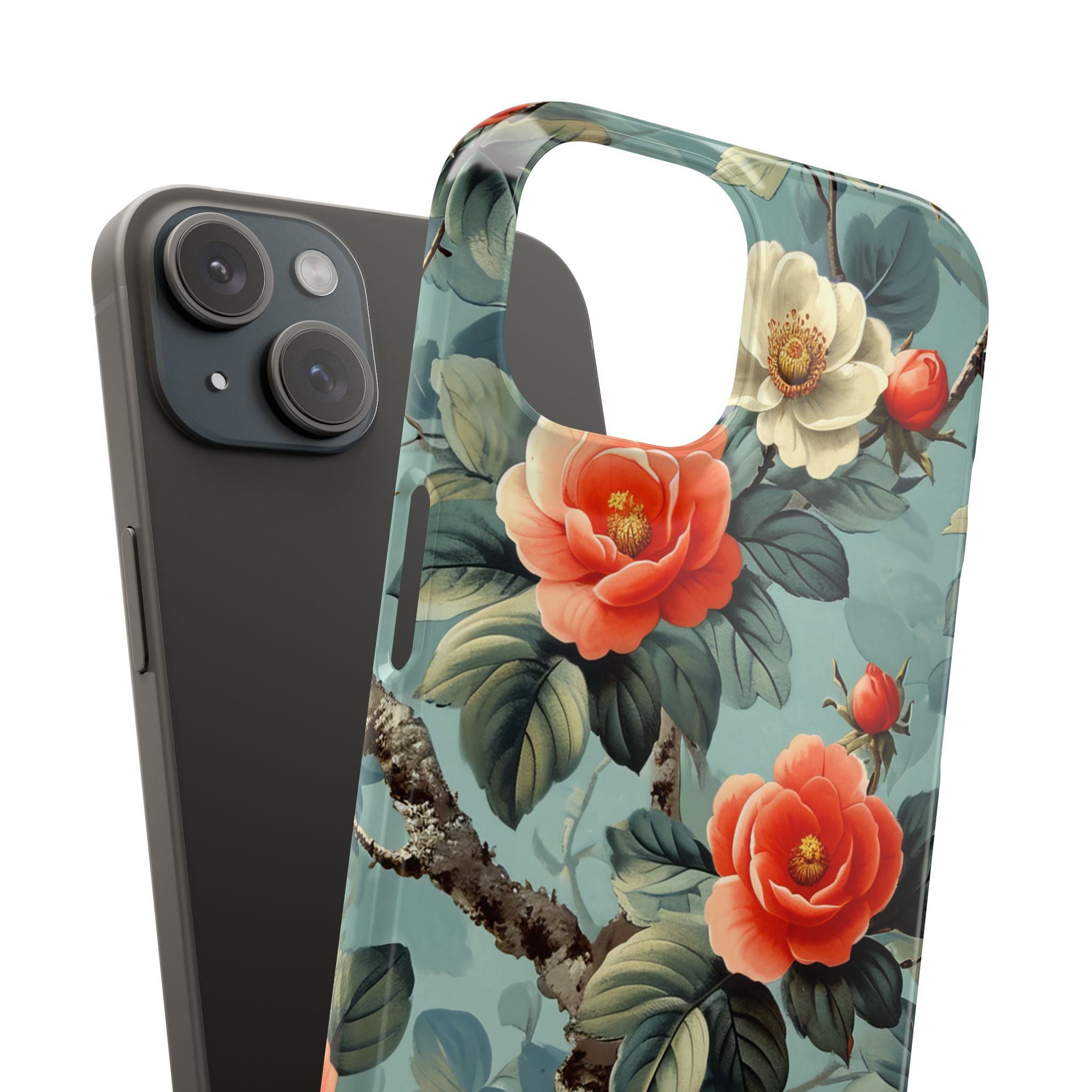 Vintage Floral Romance iPhone 15 - Schlanke Handyhülle