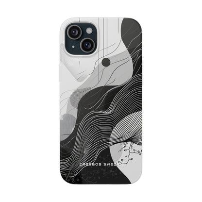 Fluid Rhythms: Monochrome Line Flow iPhone 15 - Flexi Phone Case